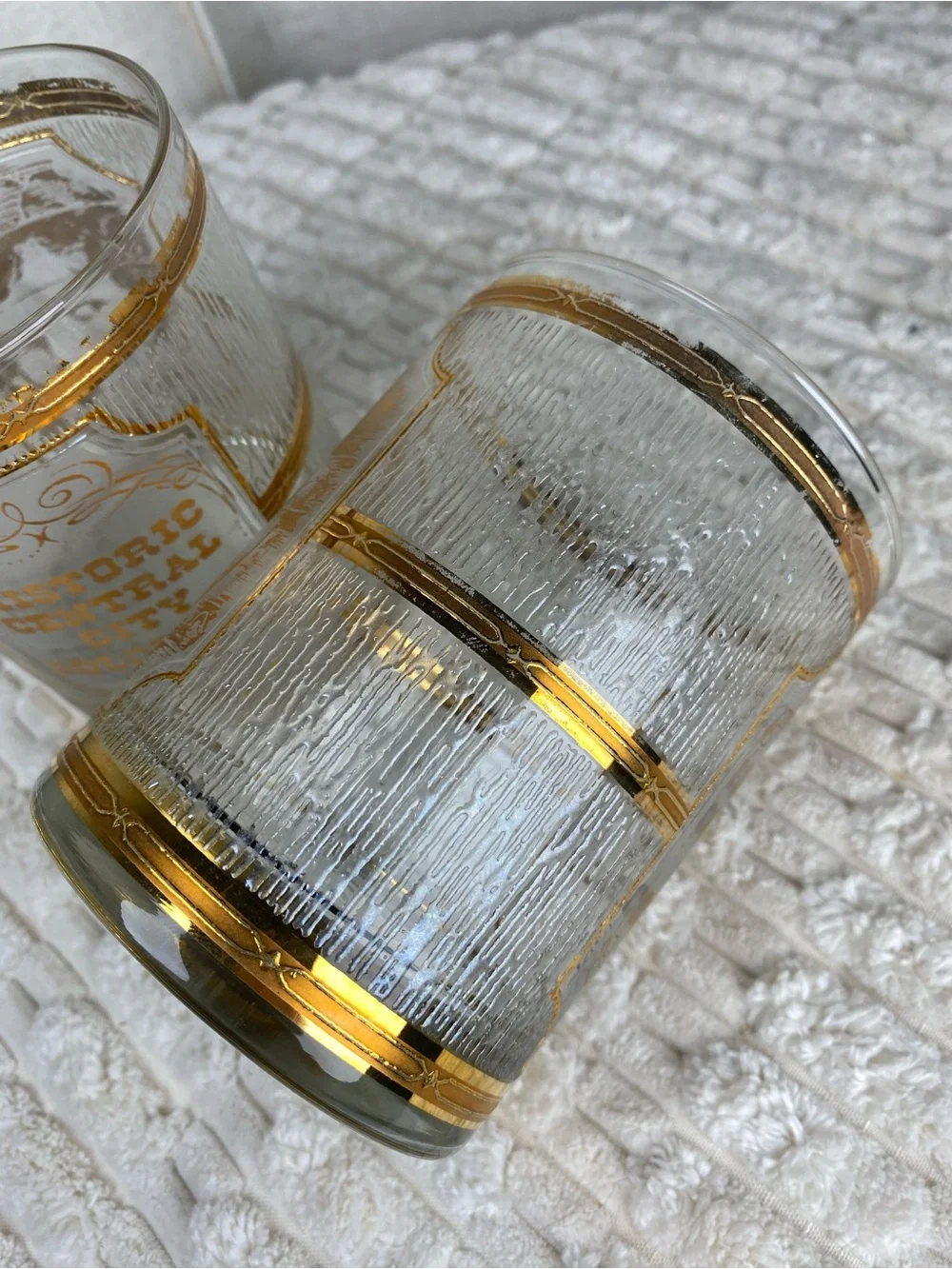 Vtg 50/60s Culver 22k Gold Double Rocks Glasses Pair - Historic Central City CO